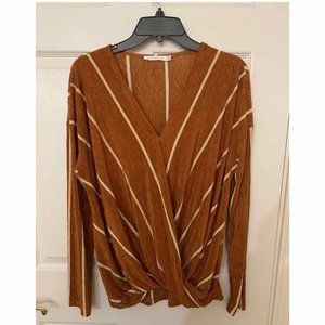 Lush Rust Brown Striped Long Sleeve Top